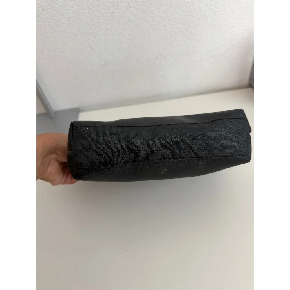 Bebe Black Saffiano Rhinestone Logo Makeup Bag Cosmetic Pouch Zip Top Organizer